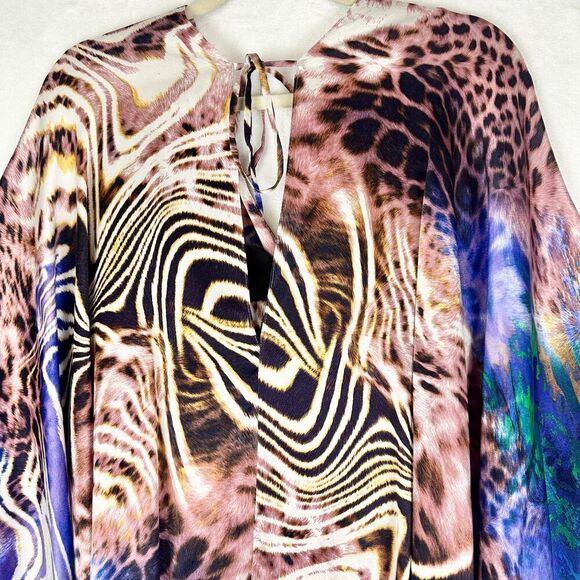 Vintage Alberto Makali Silk Mini Dress Size 6 Cape Jewel Embellished Y2K - Picture 6 of 7